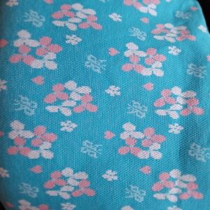 Vintage turquoise fabric with ditsy pink and white flowers ~2yrd